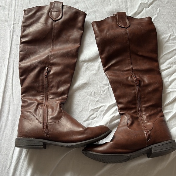 Ardene Brown Knee High Cowboy Boots | Fall Western Trend Faux Leather Size 6 - Picture 2 of 5